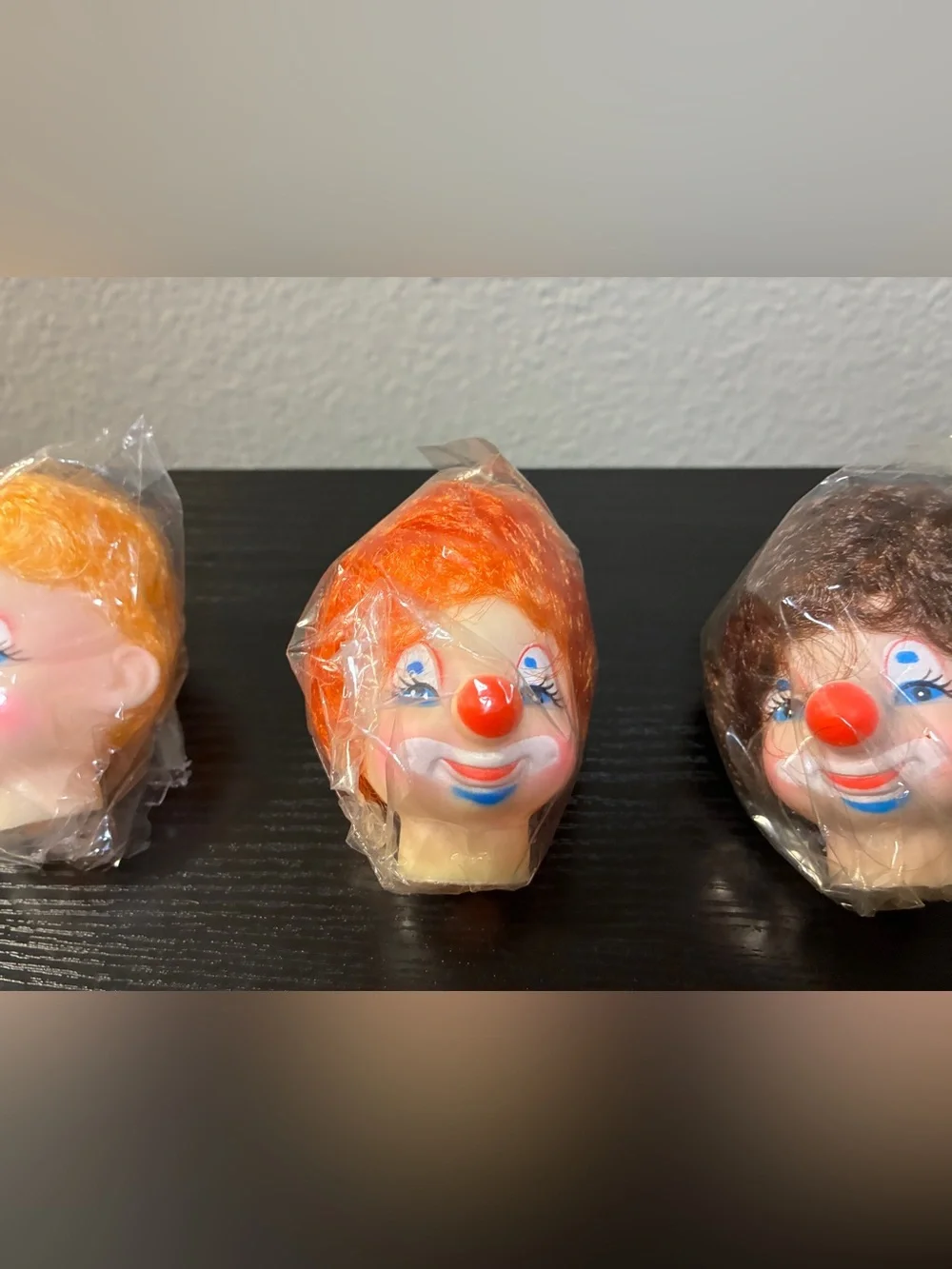 Lot 3 Vintage Clown Doll Heads Orange Brown Blonde Hair Craft Doll Parts 3.5